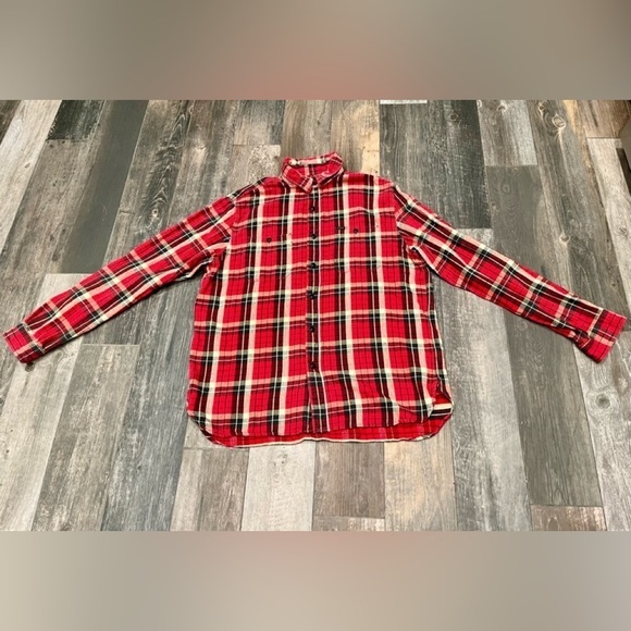 Ralph Lauren Polo Country Mens vintage XL Flannel Button Cotton Shirt plaid red - Picture 1 of 12